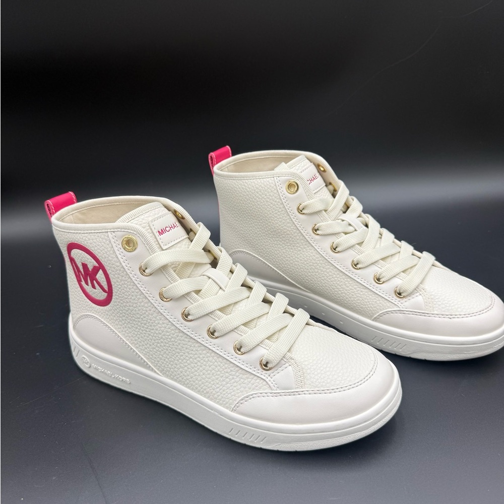Michael Kors Shea Mid High Top Sneakers White/Electric Pink size 8.5